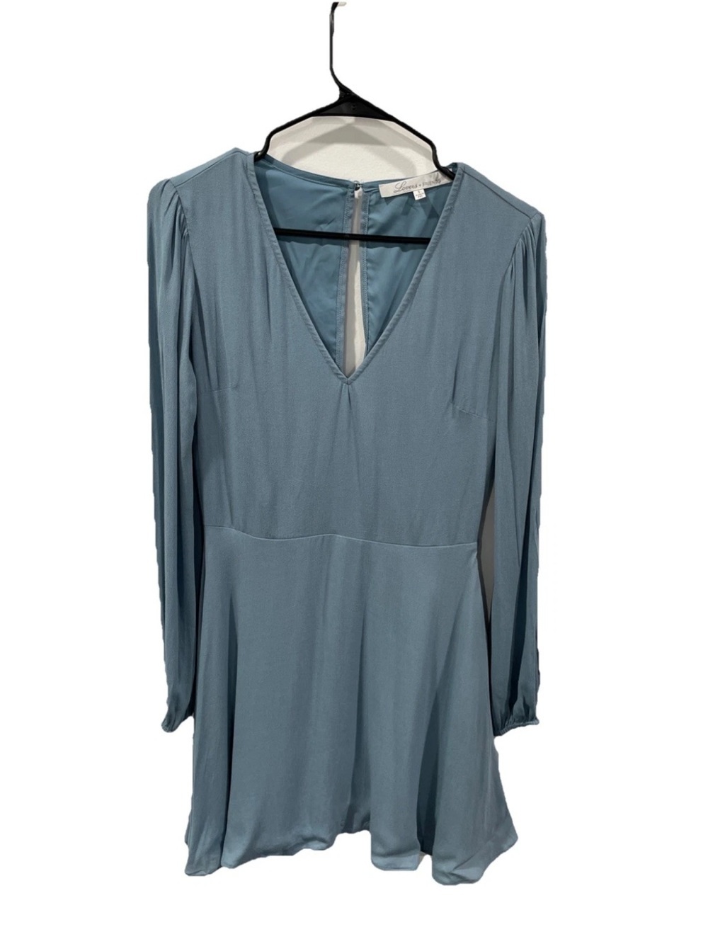 Lovers & Friends Shimmy Skater Dress Size Small Blue Long Sleeve V Neck Lined